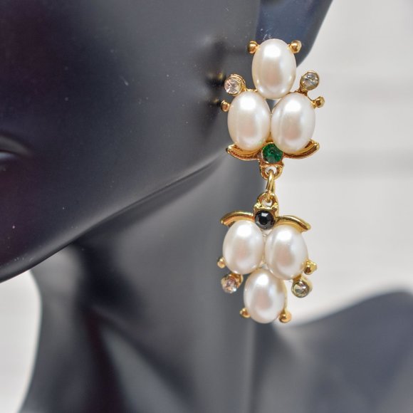 1.75" Drop Dangle Pearl Green/Dark Stone Earrings - Picture 9 of 13